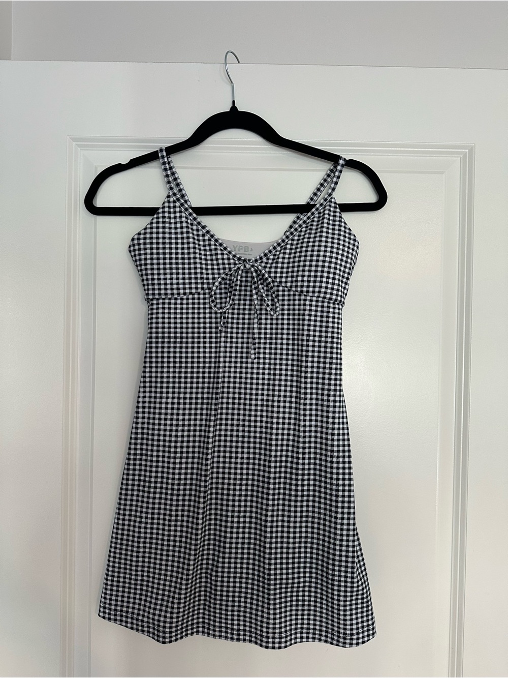 YPB Abercrombie & Fitch Black and White Gingham Tie-Front Athletic Mini Dress